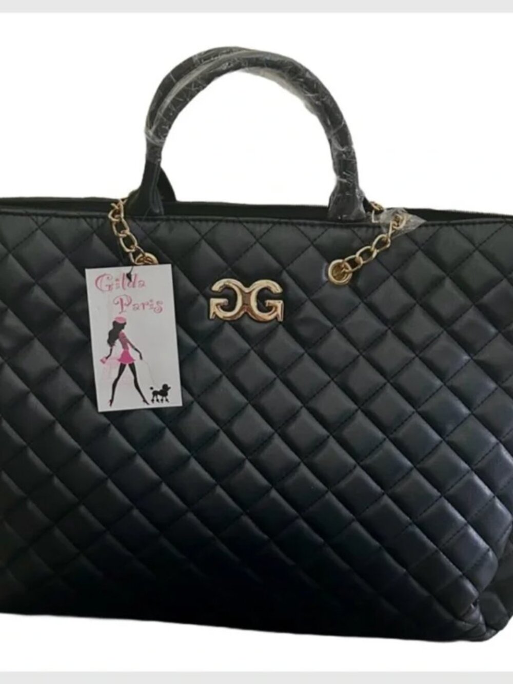 NEW Gilda Paris Large Black Quilted Tote Luggage Travel Bag NWT